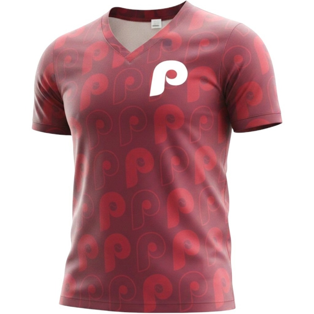 MLB Philadelphia Phillies Scrub Top Mens Medium Red Polyester V-Neck Logo Print